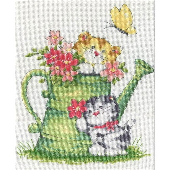 Design Works Counted Cross Stitch Kit 8"X10"-Watering Can Cats (14 Count)