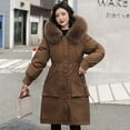 thumbnail image 1 of Ladies long down cotton winter warm jacket coat with detachable plush lining, 1 of 4