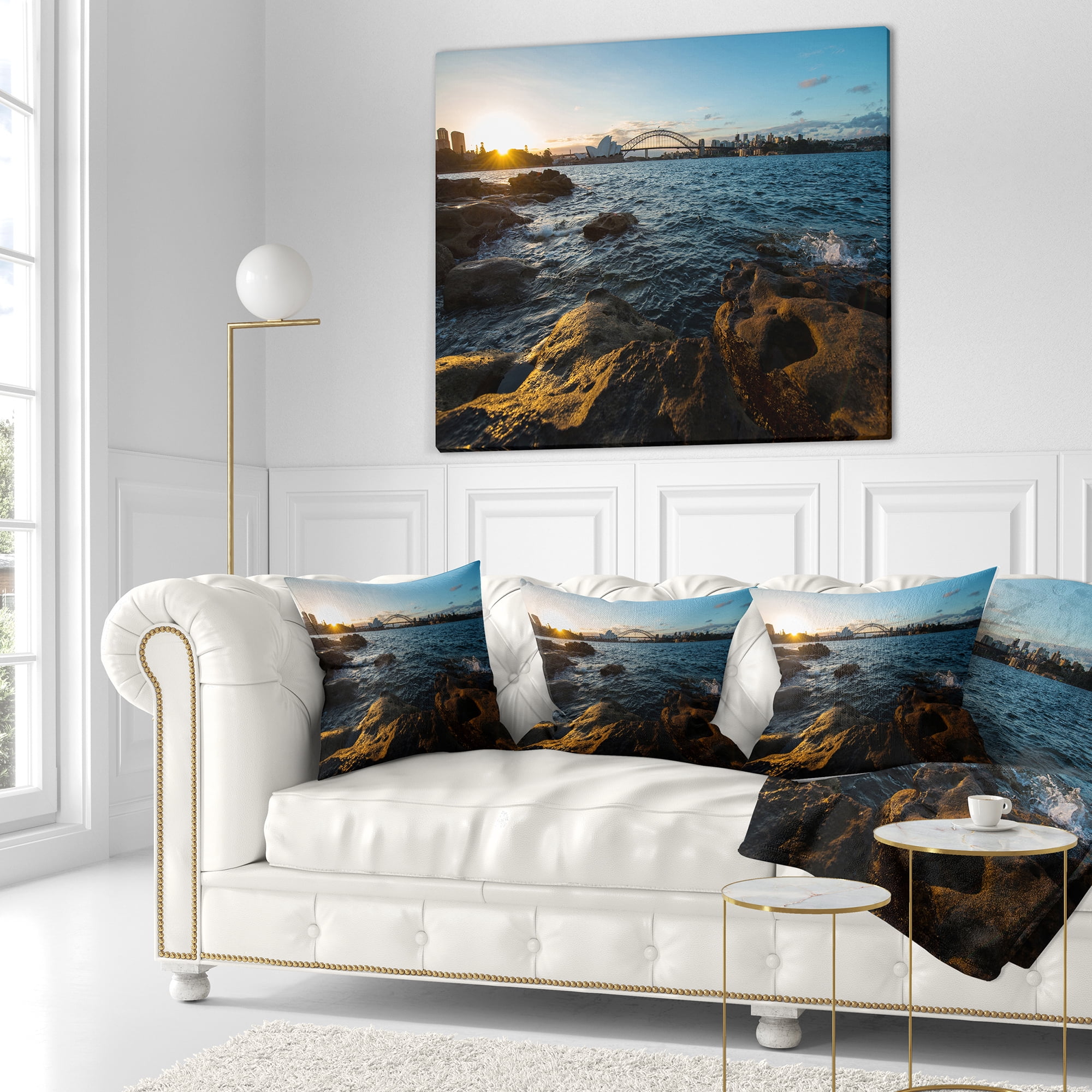 Designart Sunset at Opera House Sydney - Seashore Throw Pillow - 18x18