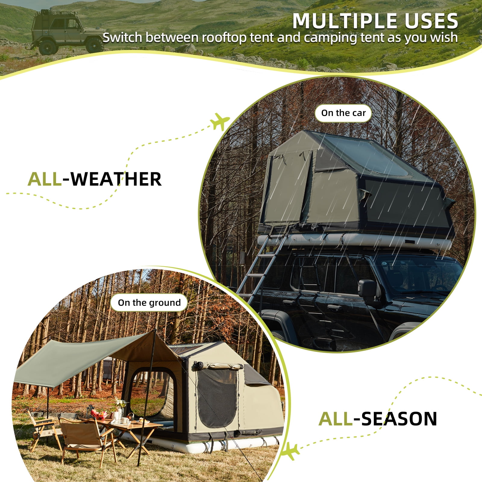 EROMMY Inflatable Rooftop Tent, Multi-Purpose Inflatable Tent with Extended Canopy and Air Cushion, Waterproof Full Dull Poly Textured Oxford, Easy Set-up SUV Tents for Camping