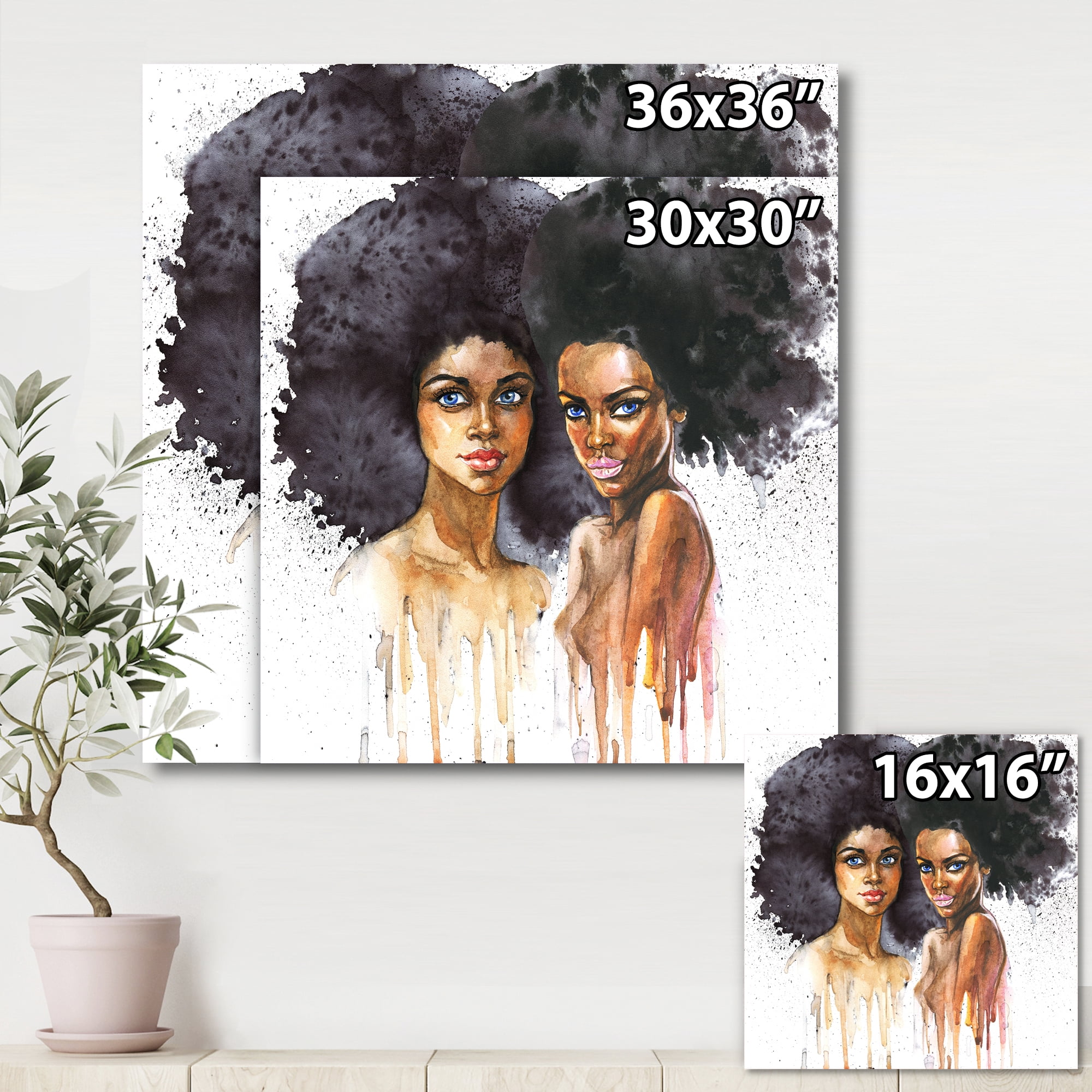 Designart ' Portrait of Two African American Women ' Modern Canvas Wall Art Print