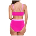 thumbnail image 2 of BOBOGOJP Women Plus Size High Waisted Bikini - Ribbed Two Piece Swimsuit Tummy Control Bathing Suit V-Wired 2026 Swimwear Red for Size L, 2 of 8