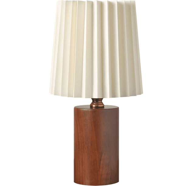 Lámpara plisada, base de madera, lámpara de escritorio, lámpara de dormitorio, lámpara de mesita de noche, lámpara de noche