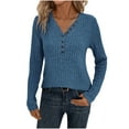 thumbnail image 2 of Antinious Womens V Neck Fall Tops Long Sleeve Solid Knit Sweater,Winter Sweatshirt for Women,Going Out Tops for Women,Blue,L, 2 of 5