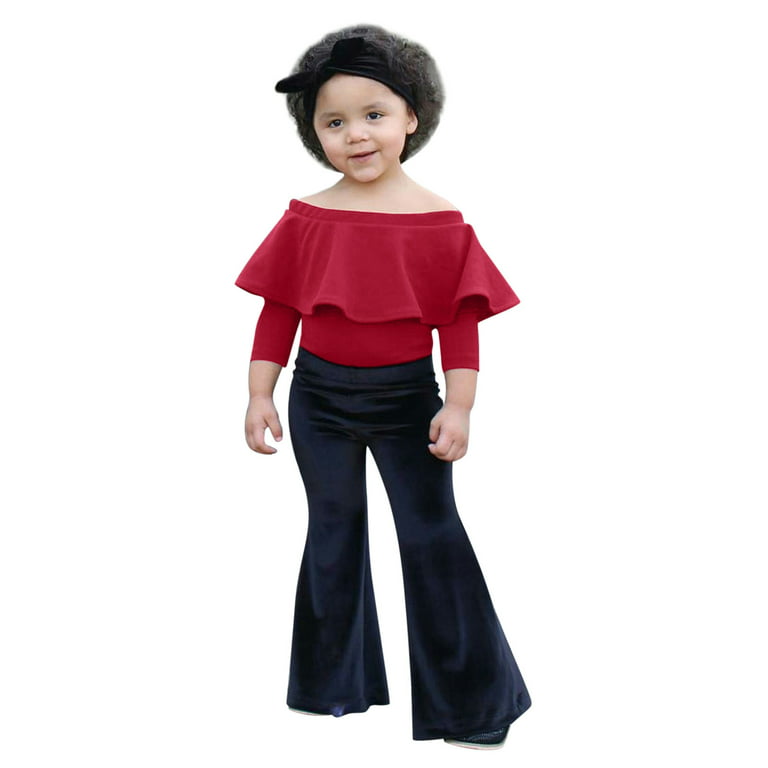 Baby Girl Name Brand Clothes Toddler Kids Baby Girls Long Sleeve Ruffle Off  Shoulder T Shirt Tops Long Flared Pants Bell Bottoms Outfits Clothes Set  Girls Size 14 Outfits 