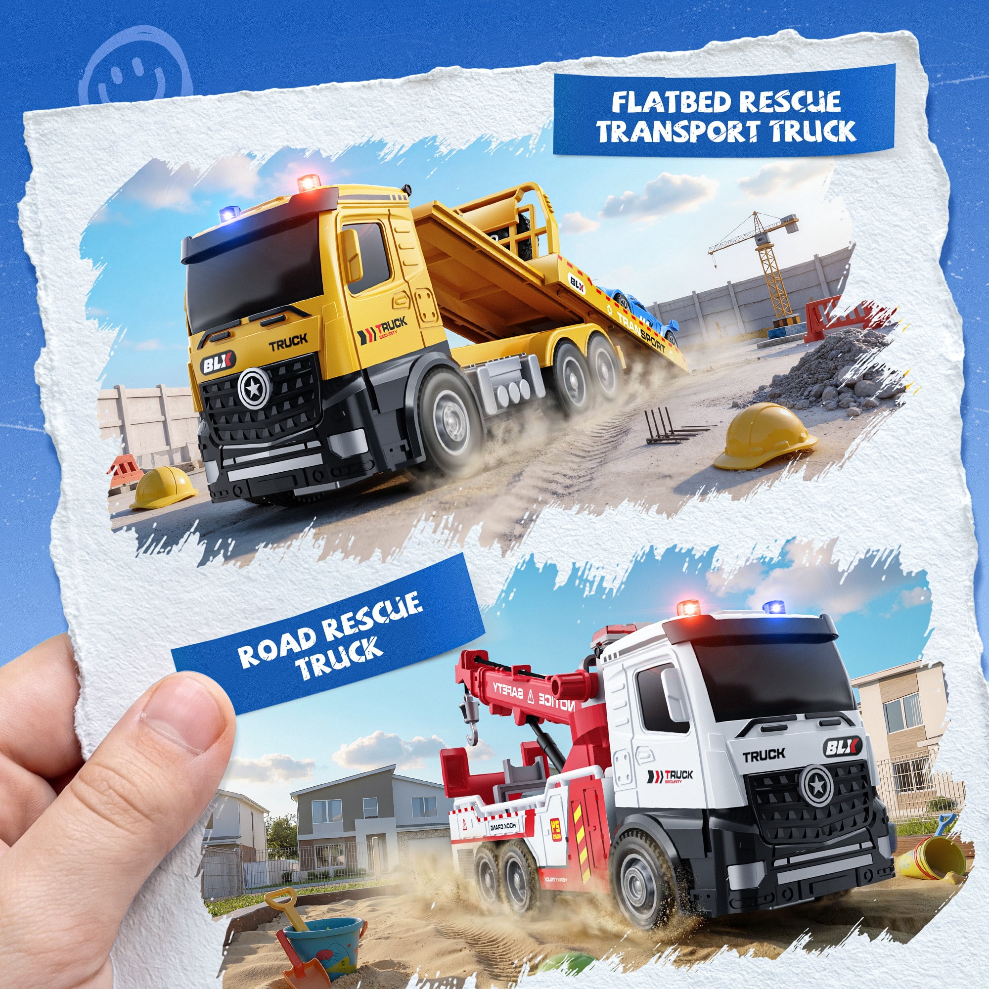 Gelomee Tow Truck Toys For 2 3 4 5 Year Old Boys, 4 Pack 7" Realistic Lights and Sounds, Trucks For Toddlers 2-4 Years, Gifts For 3 4 Year Old Boys, Toddler Boy Toys, Ideals 2 3 4 Year Old Boy Birthd