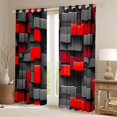 thumbnail image 2 of Manfei 3D Geometric Cubes Blackout Curtains Set of 2 (52x84 Each), Gray Red Checkered Curtain, 2 of 6