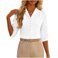 thumbnail image 5 of UAMVSH 3/4 Length Sleeve Womens Tops Dressy Casual Lapel Work Blouse Lightweight Button V Neck Tunic Shirts for Business Office, 5 of 6