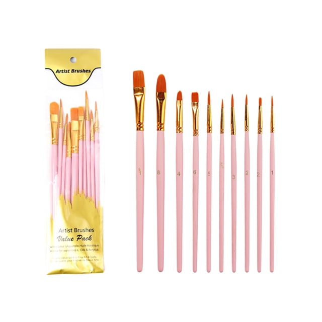 Injueey Juego de cepillos de aceite profesional 10 Uds para movimientos suaves y duraderos respetuosos con el medio ambiente cómodos y Kits de experimentos de química Rosa