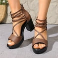 thumbnail image 2 of Women's Crisscross Chunky Heel Sandals, Wide Width Fish Toe Summer Heels for Women, Platform Casual Dress Sandals, Non-Slip Walking Shoes, 2 of 10