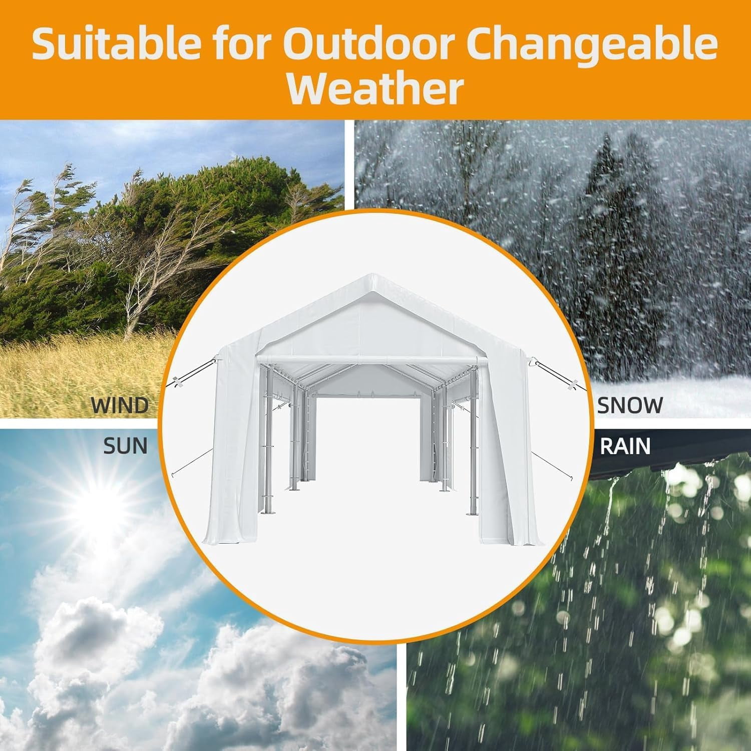 10x20 Heavy-Duty Carport Canopy Tent with 4 Roll-Up Doors & 4 Windows Waterproof UV-Protected Powder-Coated Steel Frame Removable Sidewalls White