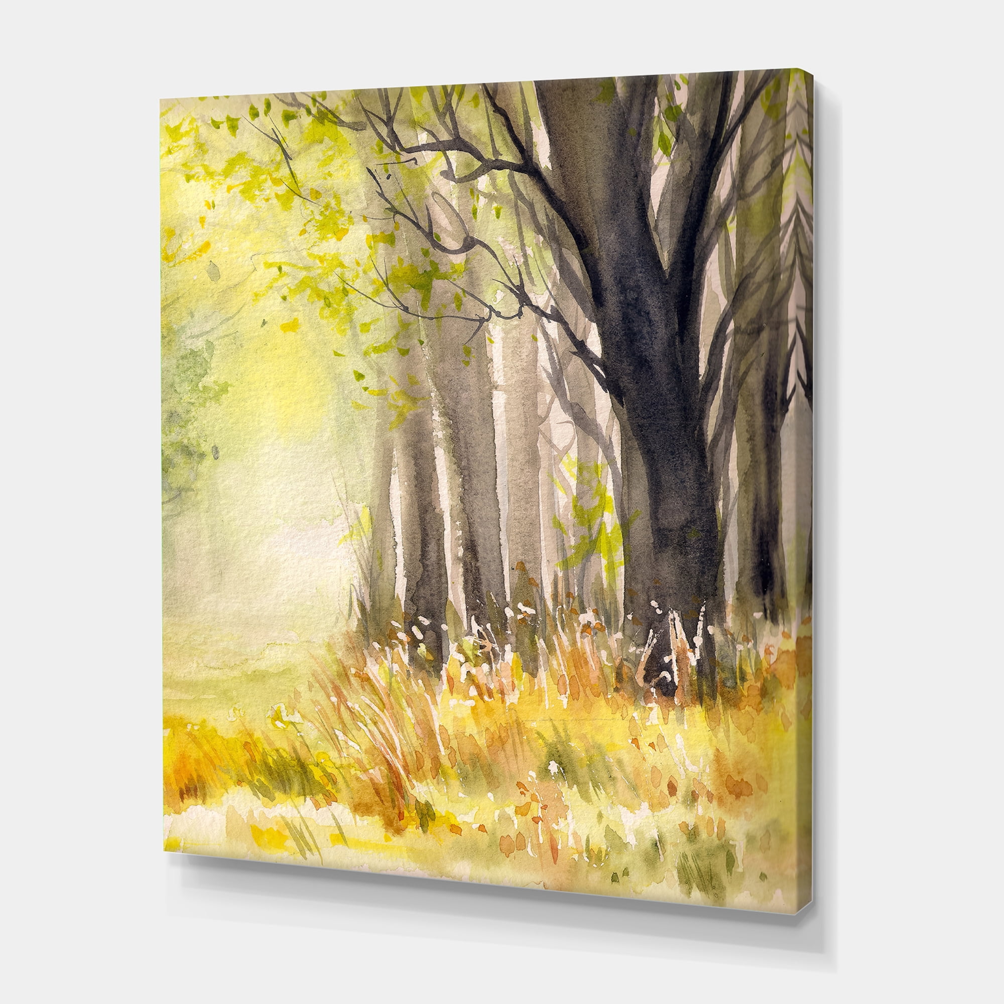 Designart ' Bright Sunshine Through The Yellow Forest Trees II ' Traditional Canvas Wall Art Print