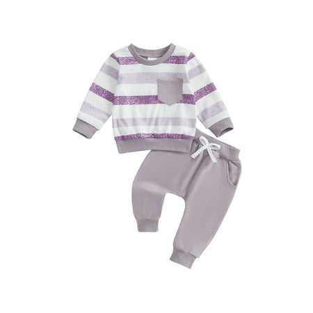 

Niceyoeuk Baby 2Pcs Fall Outfits Glitter Stripes Long Sleeve Pullover + Pants