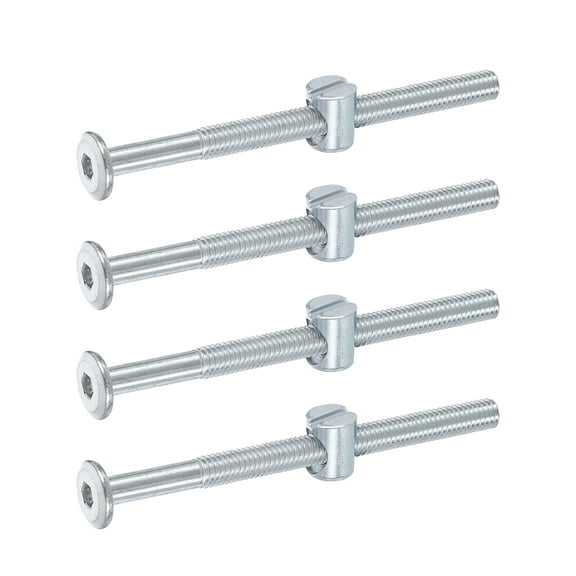 Uxcell 4 Pack Bed Frame Bolts, M6 x 80mm Hex Socket Head Screws Bolts Barrel Nuts Bunk Bed Bolts Furniture Screws with Slotted Head Barrel Nut for Chairs Cots, Silver