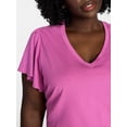thumbnail image 4 of Terra & Sky Women's Plus Size V Neck Tee with Short Flutter Sleeves, Size 0X-4X, 4 of 5
