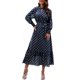 thumbnail image 1 of Vestido de mujer con cinturón y puños fruncidos, manga acampanada, dobladillo con volantes, cuello recortado, vestido estampado de puntos, azul oscuro XL, 1 of 6