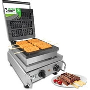 ALDKitchen Belgian Stick Waffle Iron | Press Type | 6 Rectangular Belgium Waffles | Stainless Steel | Nonstick | 110V
