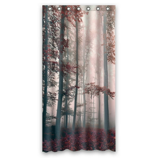 PHFZK Nature Scenery Shower Curtain, Beautiful Red Colored Foggy Mystic ...