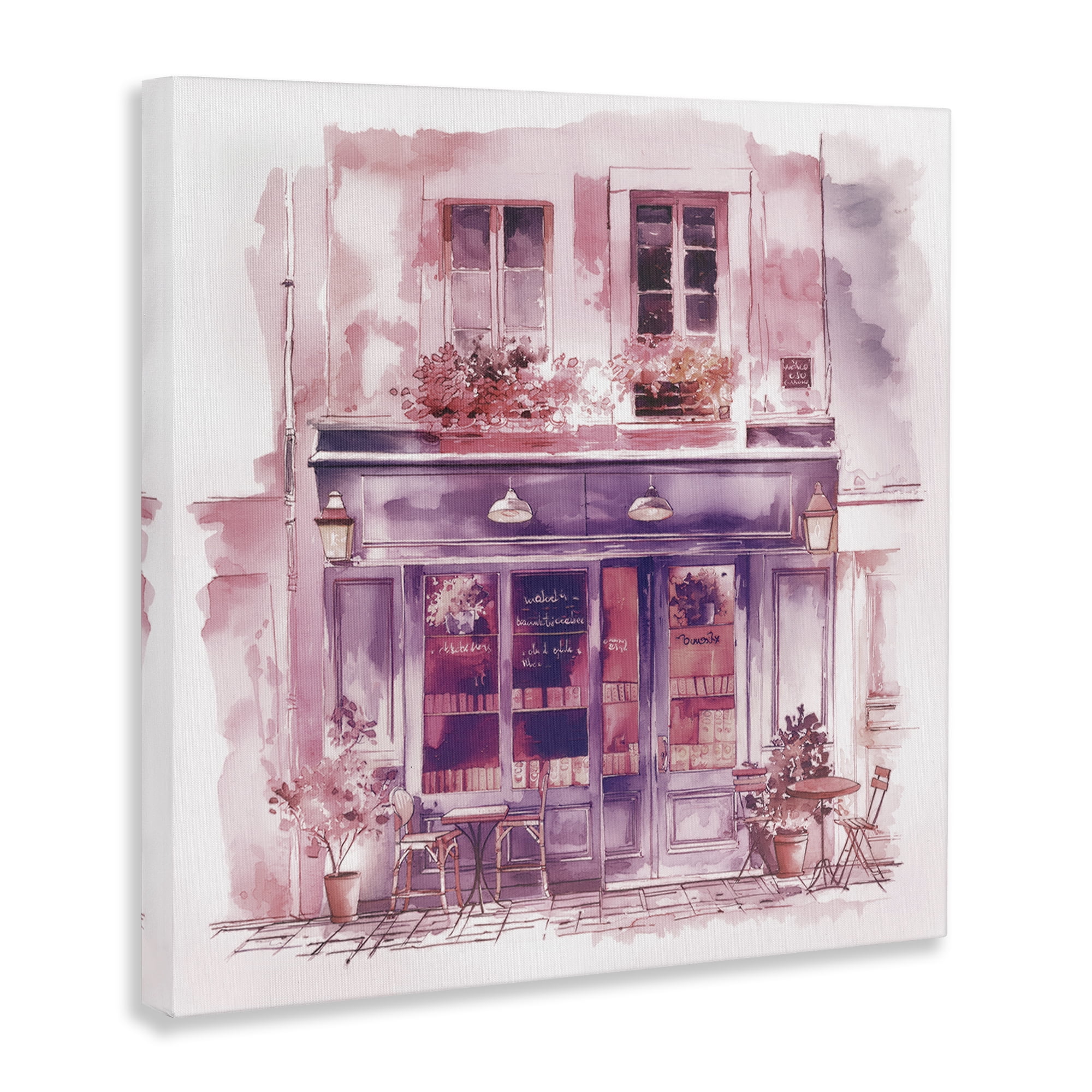 Stupell Industries Pink Bistro Café Buildings & Architecture Painting Wrapped Canvas Art Print Wall Art, 24 x 24