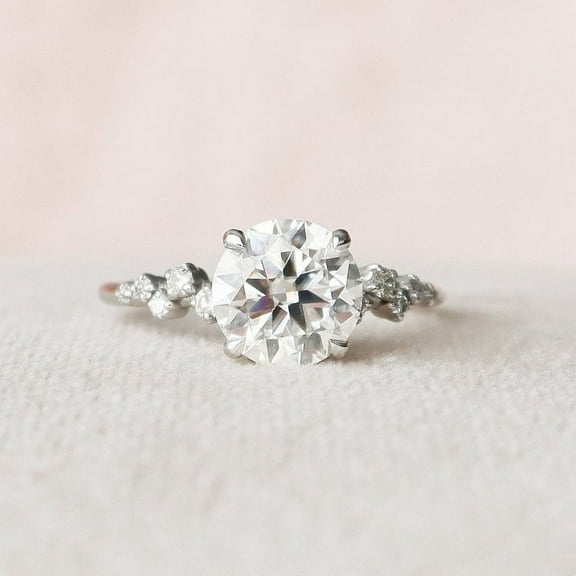 Silvago Jewel Brilliant 1.9 Ct Round Cut Diamond Ring - 14K White Gold Plated Ring - Solitaire with Accent Diamond Rings for Her - Engagement Wedding Diamond Rings for Her - Birthday Gifts