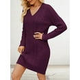 thumbnail image 4 of Women'S V Neck Long Sleeve Above the Knee Relaxed Pullover Fall Sweater Dresses Purple Red M, 4 of 7