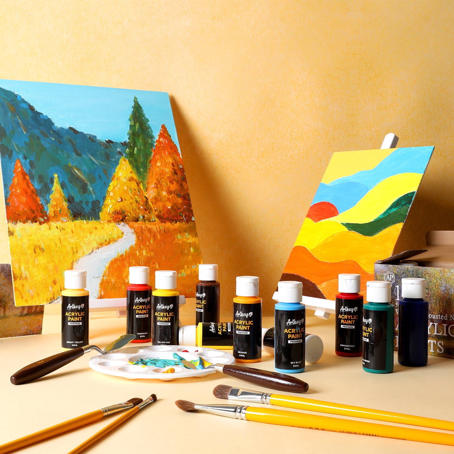 Artkey Acrylic Paint Set, 16 Colors 2 oz/59 ml Acrylic Paint Kit for Professional Artists & Beginners – Fall Warm