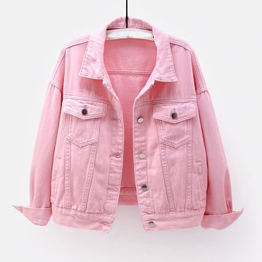 Homenesgenics Denim Jacket Women Pink Women Fall Warm Solid Long Sleeve Jacket Outerwear Pink XXXL