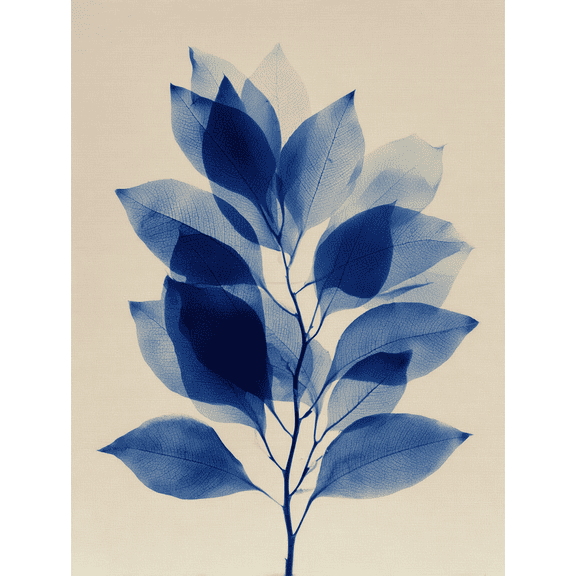 Blue Leaf Skeleton Cyanotype Canvas Print, Suitable for Living Room, Bedroom, Office, Hallway, Bathroom
