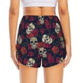 thumbnail image 3 of Picia Roses Skulls Pattern Women's 2 in 1 Athletic Running Shorts High Waisted Workout Casual Gym Sweat Shorts with Comfy Liner Zipper Pockets-X-Large, 3 of 9