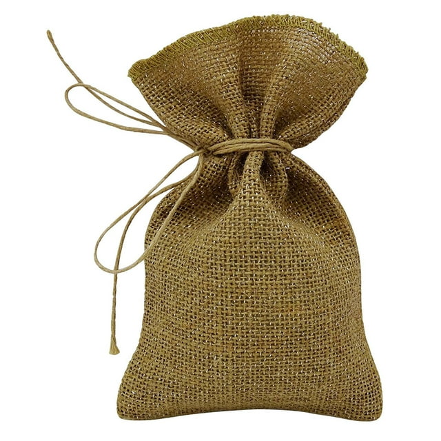 "Darling Souvenir BurlapBagswithDrawstring 50 Natural Rustic Metallic Silver Jute Drawstring Favor Bag Wedding Party Small Gift Sack Pouches 4"" x 6.5"" inches"
