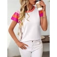 thumbnail image 6 of Women'S Color Block Tops Casual Crewneck Short Sleeve Pullover Sweater Knit Beach Vacation Clothes White S, 6 of 9