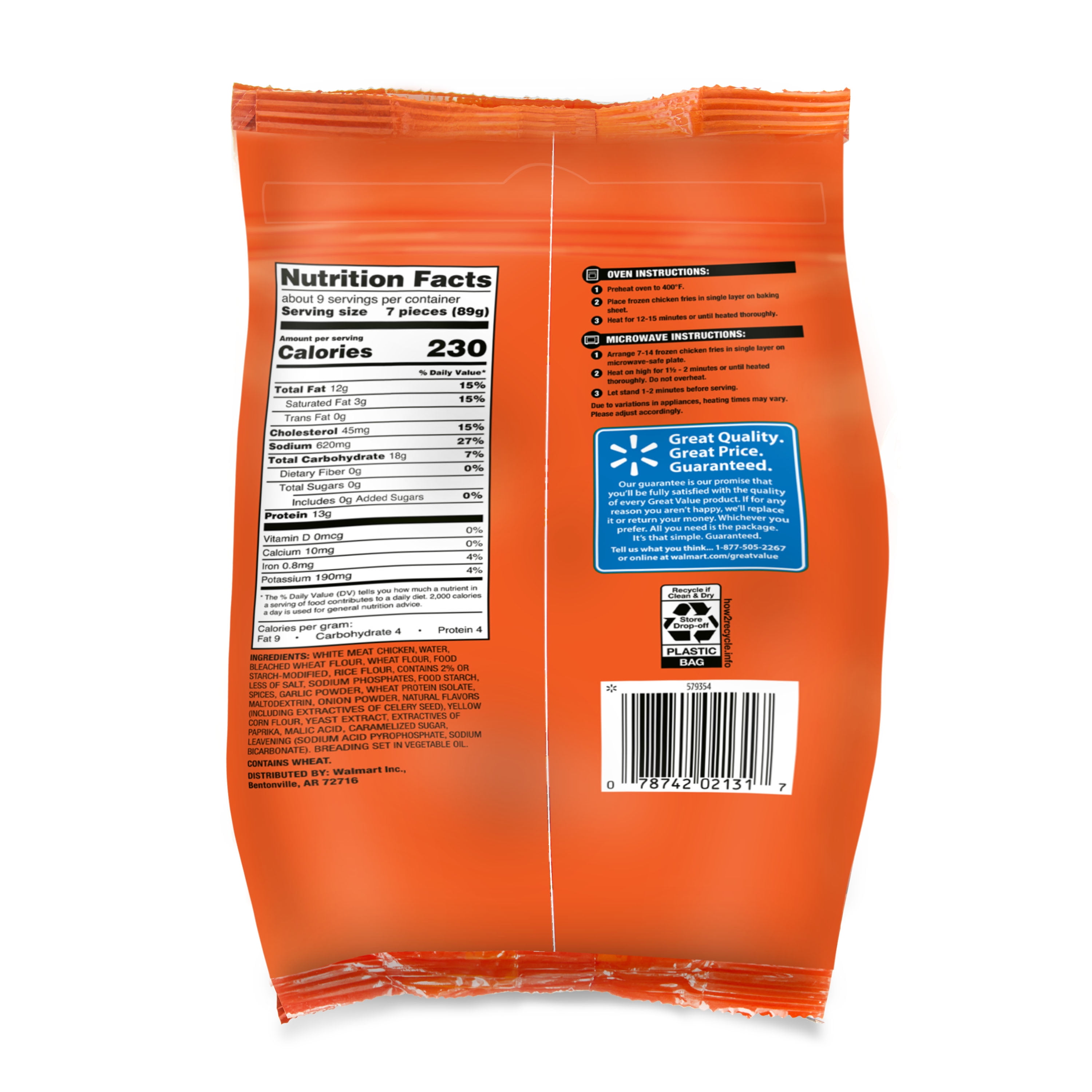 Great Value Chicken Fries, 27.5 oz Bag (Frozen)