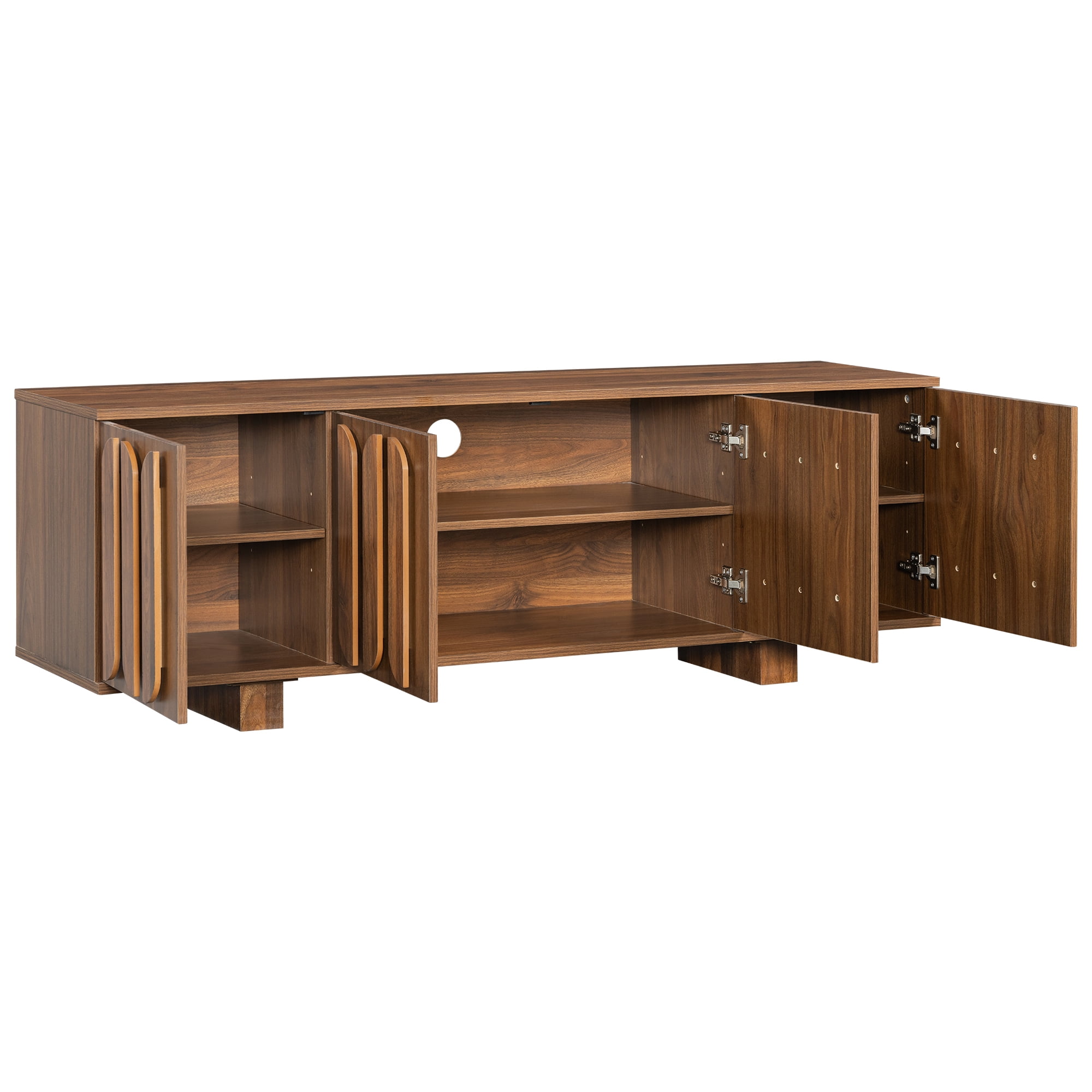 TV Stand 63 Inch Farmhouse for TVs up to 75 Inch, Media Console and Entertainment Center with Adjustable Shelves and Cable Holes, Brown
