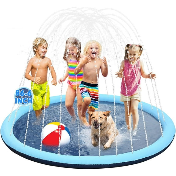 Non-Slip Splash Pad for Kids 87 Inch Inflatable Toddler Splash Pad Thicken Water Play Dog Sprinkler Backyard Garden Lawn Pool Mat Outside Toys Gifts for Baby Toddler Boys Girls Children Age 3-12
