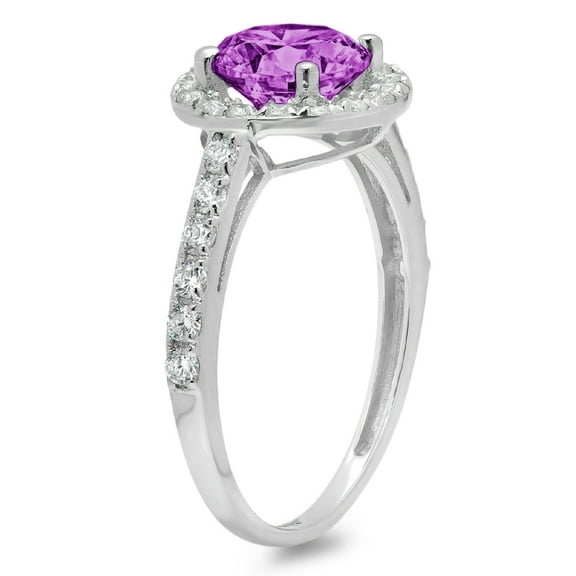 1.86 ct Round Cut Simulated Alexandrite Halo Engagement Ring for Women in 18K White Gold