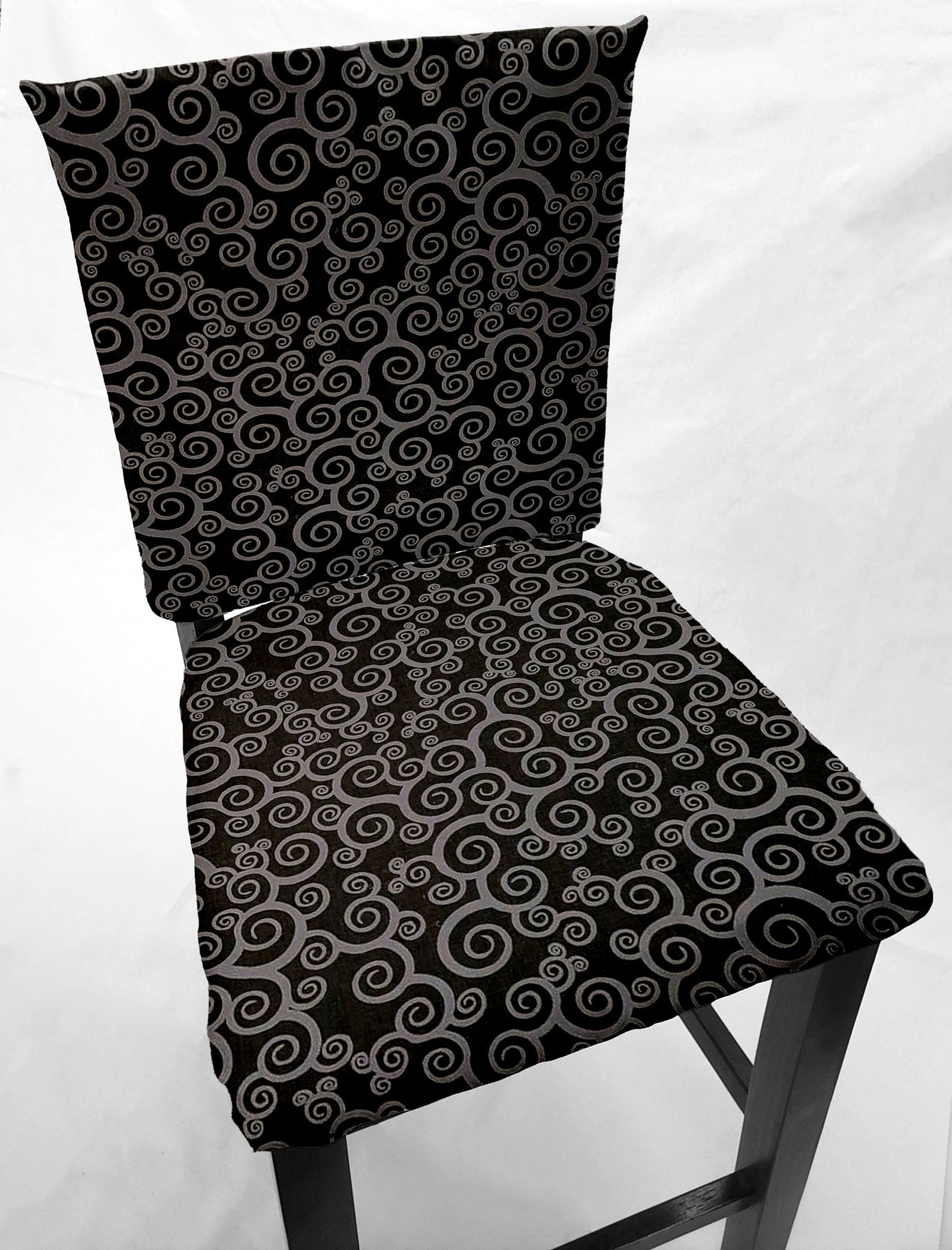 Black & Gray Scroll Damask Dining Room Chair Back Covers or Seat Covers