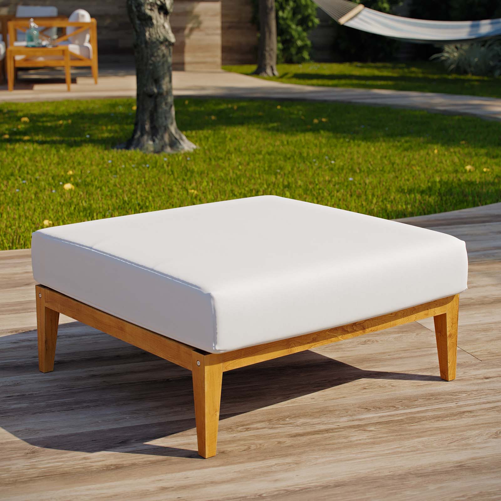 Contemporary Modern Urban Designer Outdoor Patio Balcony Garden Furniture Lounge Chair Ottoman, Wood, Natural White - image 2 of 4