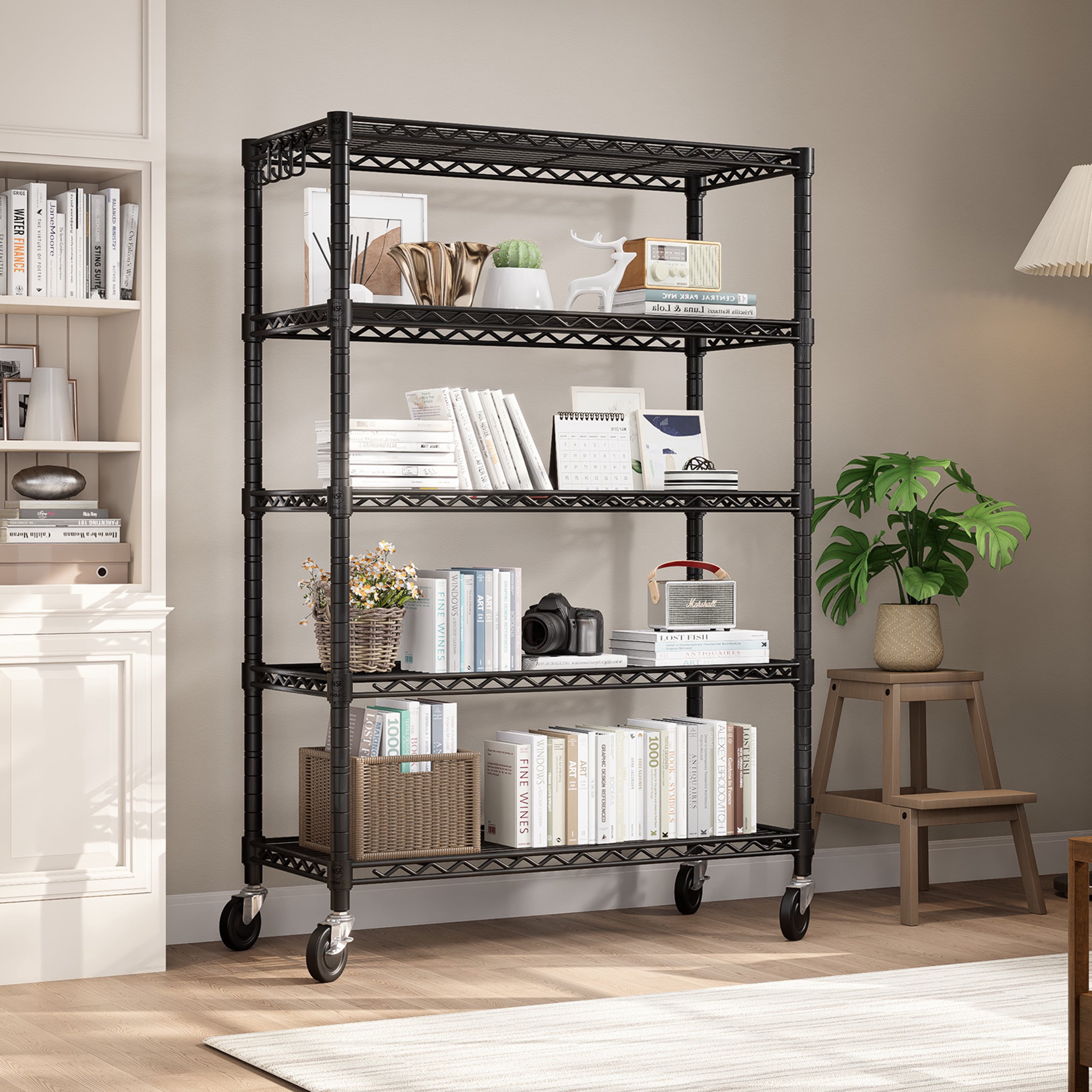 Prilinex 36"W x 14"D x 71"H Storage Shelves, 5-Tier Wire Shelf, Heavy Duty Garage Shelving Unit with Wheels , Wire Rack for Pantry, Kitchen&Closet, Black