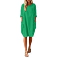 thumbnail image 4 of Oversized Baggy Midi Dress for Women Crew Neck Casual Loose Summer Dress with Pockets Basic Ladies Gown Knee Length Sundress, 4 of 5