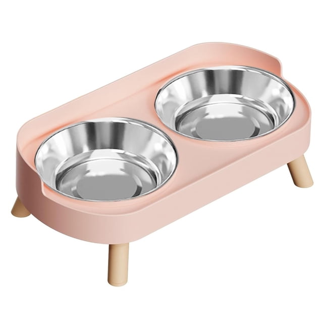 Cuenco elevado para gatos, juego de comedero y bebedero elevado con 2 comederos de acero inoxidable, color rosa .