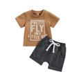 thumbnail image 2 of Toddler Baby Boy Clothes Set Letter Print 6M 12M 18M 24M 3Y Crewneck T-Shirt and Solid Color Shorts Set 2Pcs Summer Outfits, 2 of 10