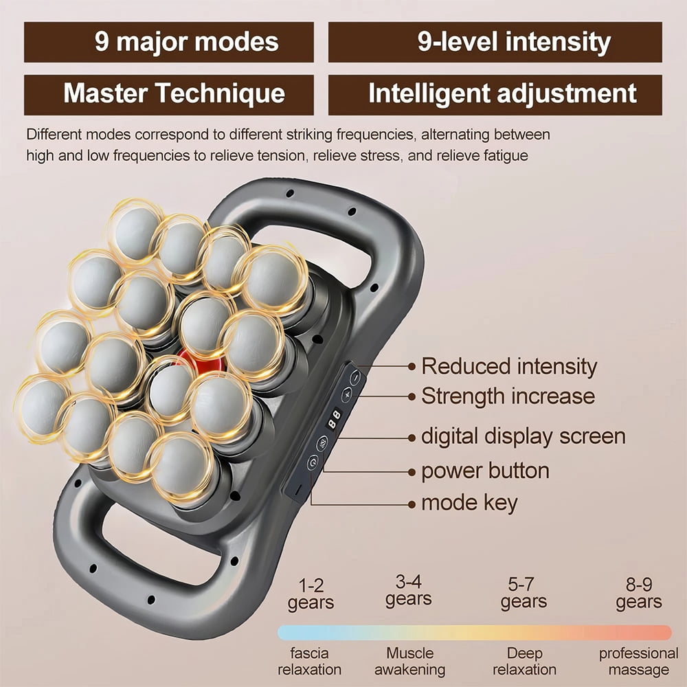 16-Head Deep Tissue Massage Gun Set, 9 Modes & 9 Intensity Levels, Percussion Muscle Massager with Light Therapy, Smart Timing & USB-C Charging for Back/Shoulders/Legs/Waists Pain Relief