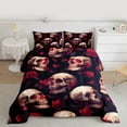 thumbnail image 2 of Feelyou Red Rose Flower Full Size Comforter Sets for Couple, Romantic Gothic Skull Bedding Comforter Set, Happy Valentine's Day Reversible Bedding Sets, Microfiber Bedroom Decor, 3pcs, 2 of 8