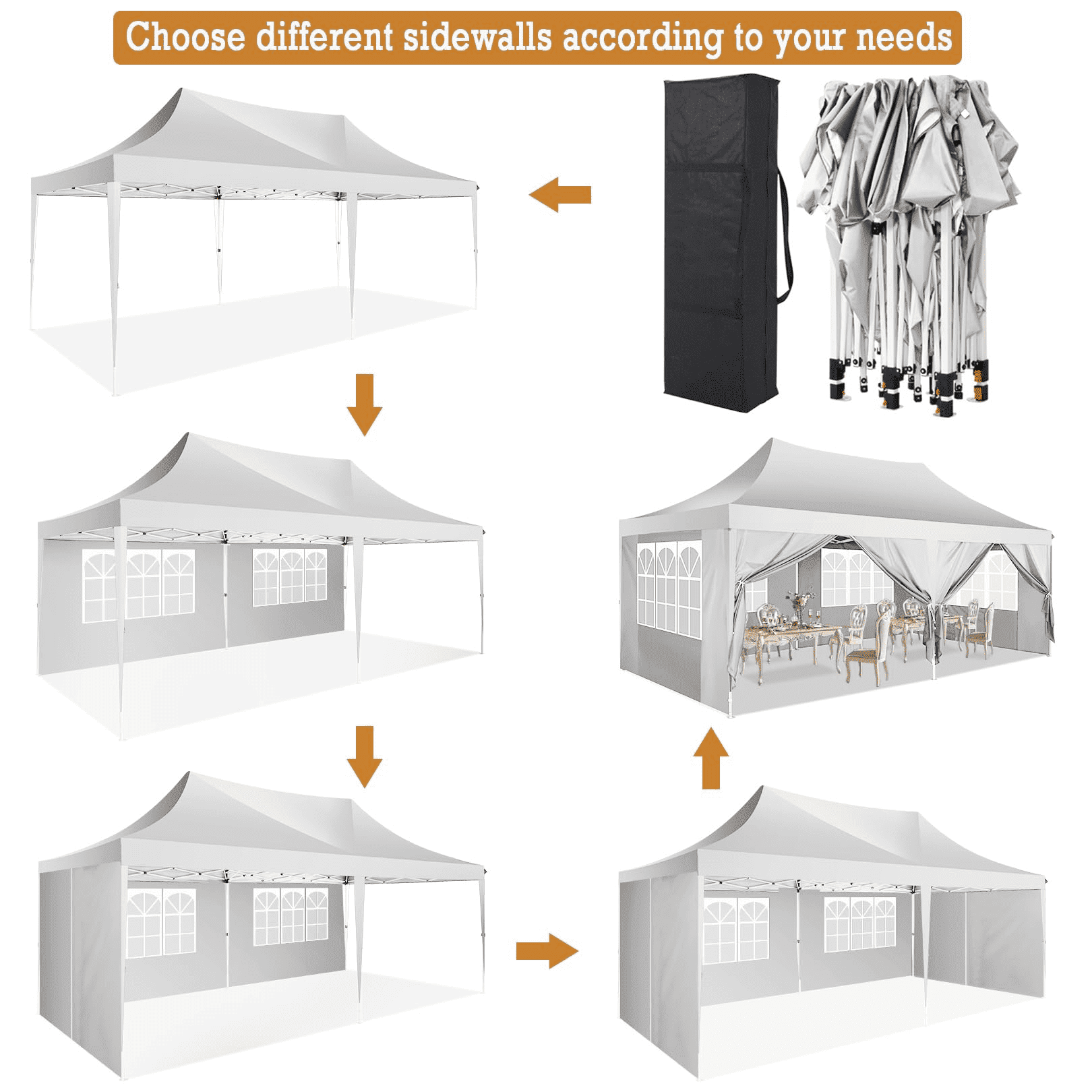 COBIZI 10x20 EZ Pop Up Canopy Tent for Party Outdoor Canopy with 6 Sidewalls Gazebo for Backyard Wedding Camping Events Waterproof & UV50+ Carry Bag,White(Frame Upgraded)