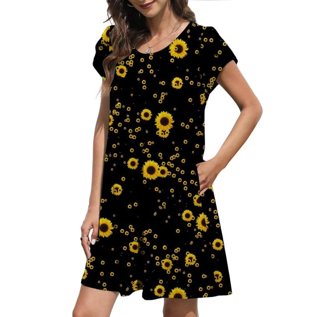 SMihono Robe Bohème d'Été pour Femmes Grande Taille Mode pour Femmes Robe Décontractée à Manches Courtes Croisées Col Rond avec Poche Imprimée