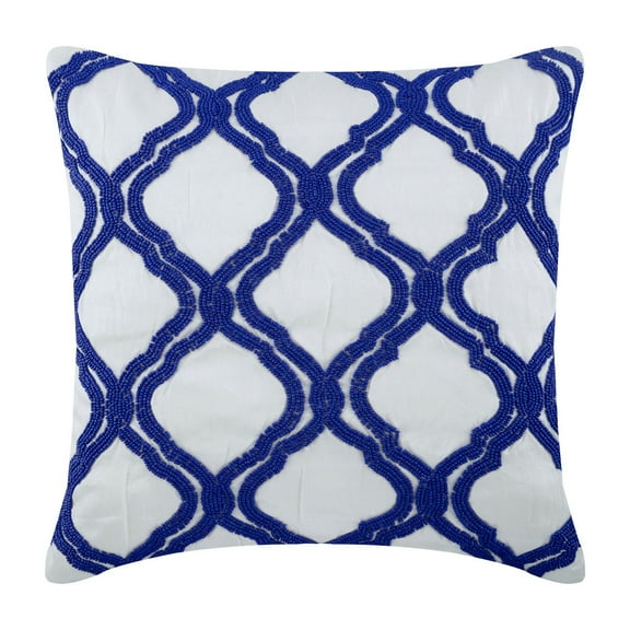 Sofa Cushion Cover, Lattice Cushion Covers, 24x24 inch (60x60 cm) Cotton Linen Euro Sham case, Square White & Blue Lattice Geometric Euro Shams Cover, Modern Style - Lattice Blues