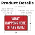 thumbnail image 2 of What Happens Here Stays Here Street 8 Inch x 12 Inch Novelty Plastic Sign No Alibis Provided Durable Weatherproof Perfect for Man Caves Sheds Cabins Fun Gift for Friends Neighbors Party, 2 of 6