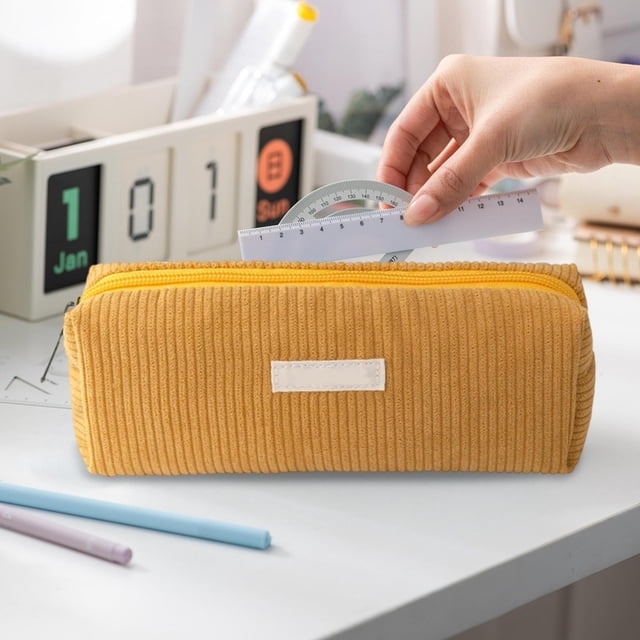 Funda de lápices de pana para papelería, bolsa compacta de almacenamiento con cremallera, 19x8x1 cm, múltiples colores, duradera y ligera para uso escolar y diario.