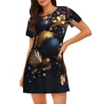thumbnail image 1 of Easygdp Elegant Golden Blue Ornaments Camisón de manga corta para mujer, informal, estampado, 1 of 6