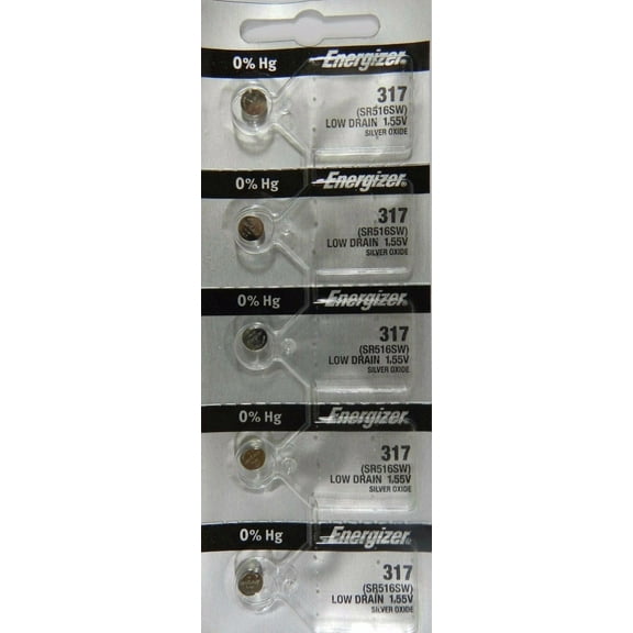 Energizer 317 - SR516 Silver Oxide Button Battery 1.55V - 5 Pack   FREE SHIPPING!